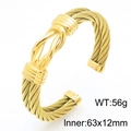 Gold twisted cable stainless steel cuff bracelet with 56g weight and 63x12mm inner diameter - Wide Knot Style (KB183609-KFC)