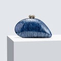 Blue marble acrylic evening clutch bag with gold sphere clasp for weddings and galas - Blue