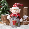 Christmas elf doll with red knit hat and drawstring burlap gift bag for holiday decor - Elf