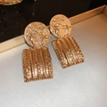 Vintage Medusa portrait earrings with hammered gold finish and geometric design - Portrait Round Square Style (21#)