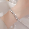 Sparkling silver-tone bracelet with multiple rows of pavé set white zircon crystals - Style B Silver Clear Rhinestone Bracelet