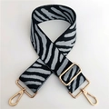 Detail of zebra pattern bag strap with premium gold metal lobster clasps and buckles - Light Blue Zebra Print