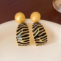 Exaggerated black and gold zebra pattern earrings with a matte gold stud finish - 41# Silver Needle-Gold-Black-Round
