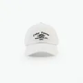 White cotton baseball cap with J'ador black embroidery and breathable soft top design - White