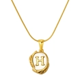 Collier en acier doré 18K avec incrustation de nacre et lettre H à texture de lave - Lettre H (S-P035-H)