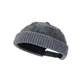 Distressed dark grey knit docker hat with vintage ripped texture and ribbed cuff - Gray