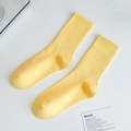 Ribbed bright yellow cotton mid-calf crew socks for women in a comfortable athletic style - One Size / Milky Yellow