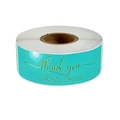 Turquoise adhesive thank you stickers with gold foil lettering for order packaging - Round / Gold Foil Turquoise Round (B)
