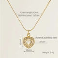 Golden double layer heart pendant necklace with zircon inlay on stainless steel chain - Heart / White