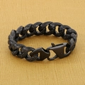 Pulsera retro de acero inoxidable plateado antiguo con grabados florales tallados - Negro (KB151745-JX)