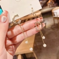 Elegant gold asymmetric CD letter earrings with delicate pearls and sparkling crystals - Gold Letter Pearl Drop Earrings (Silver Earring Post) E1637