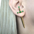 Gothic gold sword earrings for women featuring sparkling green crystal dagger studs - Sword Style (Green Rhinestone) / Gold