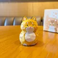 Cute wood-carved style resin cat figurine in orange stripes for desk or car decor - Wood Carving Style Small - Leopard Cat