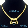 Golden snake chain necklace with boy and girl charms and a white pearl pendant - Hollow Plate Figure Pearl Necklace (KN233827)