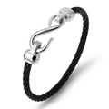 Pulsera minimalista de cuerda de acero trenzado negro con cierre de gancho en S plata - Alambre Negro con Cierre de Plata