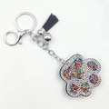 Sparkling crystal bear paw keychain with colorful rhinestones and black leather tassel - Multi-color