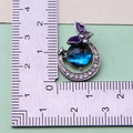 Silver star and moon pendant with purple butterfly and blue nebula charm, 25mm size view - Style 18-Star Moon Butterfly