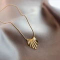 Minimalist gold titanium steel snake chain necklace with long metal fringe pendant - Fan Shaped Necklace