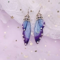 Elegant purple and blue gradient butterfly wing earrings with crystals on sequin mesh - Noble Blue Purple Rhinestone-Bronze