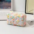 Light blue floral quilted makeup bag with soft cotton texture and zipper closure - Quilted Square Oil Painting Flowers