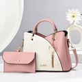 Set borsa a mano in pelle PU rosa e bianca con nappa a cuore e dettagli dorati - Rosa e Bianco