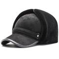 Gorro de aviador de invierno para hombre en ante sintético negro con forro de piel sintética - Gamuza Orejeras Grandes Gorra de Béisbol de Algodón