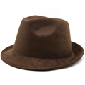Classic brown suede fedora hat with indented crown and wide brim for men and women - M (56-58cm) / Suede Coffee