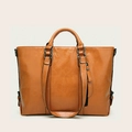Borsa tote vintage in pelle oliata marrone con doppie tracolle in un design minimalista - Ocra Lucido