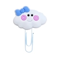 Cute white cartoon cloud paperclip with a blue bow and pink blush on white background - 4112-21 Bow Cloud