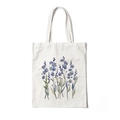 Beige canvas tote bag featuring aesthetic blue forget-me-not floral watercolor print - Style P-Blue Forget-me-not