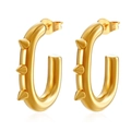 Polished 18K gold geometric oval C-shape hoop earrings with three punk cone spikes - Oval Spike Gold (MS-712)