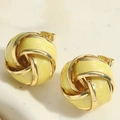 French vintage vortex earrings featuring golden wire knots and yellow marble beads - Yellow