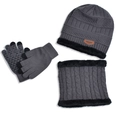 Ensemble hiver 3 pièces avec bonnet en tricot gris foncé, écharpe et gants tactiles doublés polaire - Gris pour Adultes
