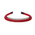 Elegant red woven headband with interior teeth comb for high cranial top hair styling - 125 Red