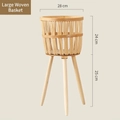 Large hand-woven bamboo planter with wooden tripod legs, 28cm diameter indoor basket - Split Weave Large