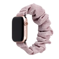 Glittery pink scrunchie watch band made of elastic fabric for Apple Watch - 38/40mm S Size Black Plastic Connector / Pink & Gold