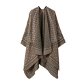 Ethnic style knitted shawl in brown and grey geometric patterns with fringe details - One Size / Dot Houndstooth-Khaki