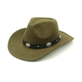 Detail of olive green felt cowboy hat with black leather band and silver metal studs - M(56-58cm) / Army Green