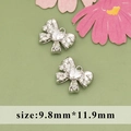 Silver bow pendant with heart-shaped zircon, 18k gold plated DIY jewelry accessory - ME5603B - Silver Bow Knot - 1pc