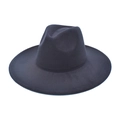 Close-up of classic black wide-brimmed wool felt fedora with elegant matte texture - M (56-58cm) / Navy Blue