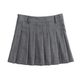 Gray pinstripe wool blend pleated mini skirt in a preppy style on white background - Grey Skirt