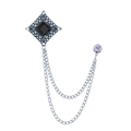 Silver vintage brooch with black square gem, layered chains and purple gemstone pendant - Black Gem (Antique Silver Base)