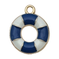 Ciondolo salvagente in smalto blu e bianco con base dorata per creazione gioielli - 1 Pezzo Salvagente (18x15mm)