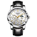 ORUSS men's quartz watch with silver case, white dial, and black crocodile leather strap - Fortune Leather Silver Case White Dial Black Strap