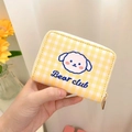 Cute yellow checkered card holder with cartoon dog and Bear Club text for women - Yellow Shy Dog (Mirror Window 20 Card Slots + 2 ID Slots)