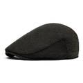 Classic men's newsboy cap in dark brown and green herringbone tweed wool blend - L (58-60cm) / Dark Green
