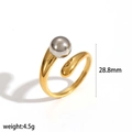 Macro detail of geometric two-tone steel ring showing dimensions and weight - Streamlined Ring Arm With Silver Ball (TR4479-M)