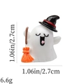 Miniature ghost figurine with black wizard hat and orange broom, 2.7cm Halloween decor - Ghost with Orange Broom