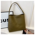 Bolso tote minimalista de cuero tejido verde oliva con gran capacidad para el trabajo - Textura Tejida / Verde
