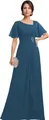 Dark blue chiffon long gown with asymmetric neckline and elegant rhinestone waist decor - US size 2 / Top And Bottom / Teal